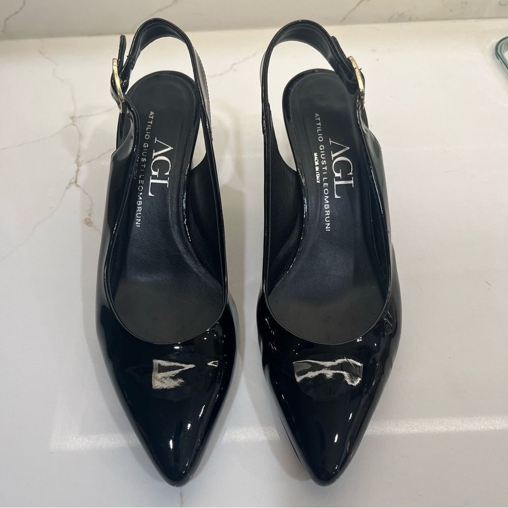 AGL Glossy Black Slingback Heels